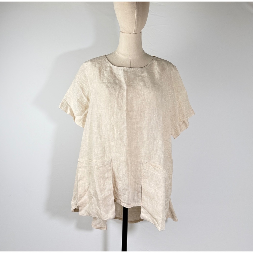 Parmi Women Tunic Top Oatmeal Beige Linen Front Pockets Lagenlook Asy Macedonia